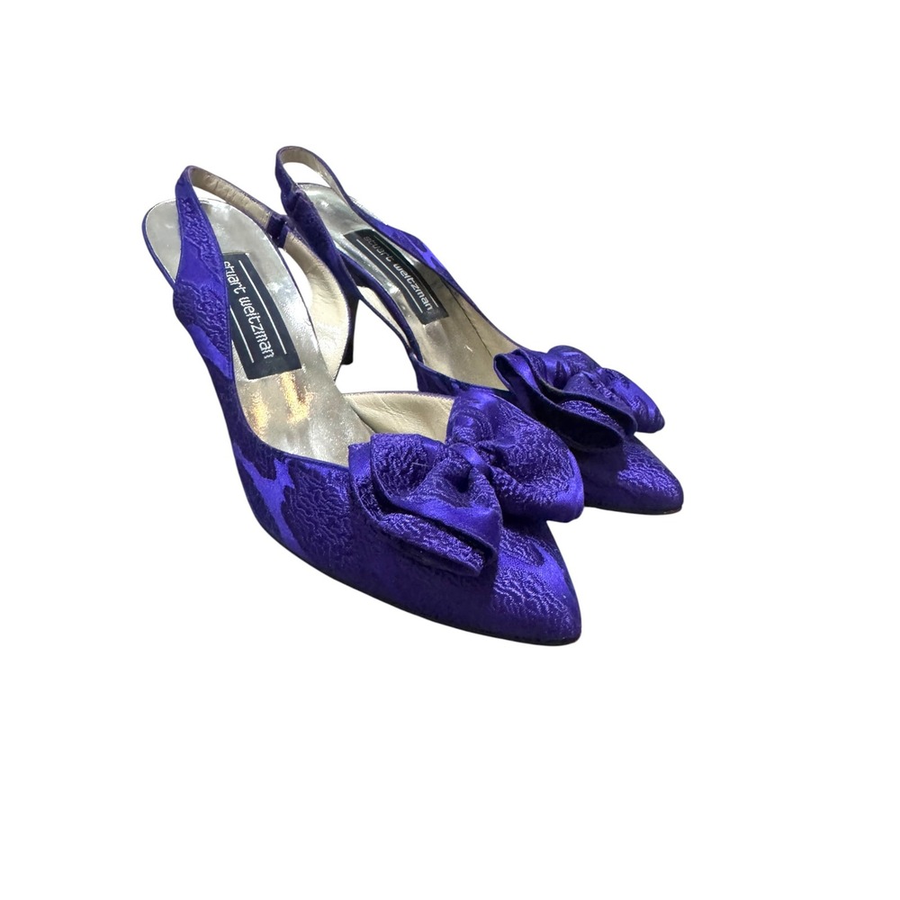 Stuart Weitzman Purple Jacquard Bow Slingback Pumps Heels (fit like sz7.5) party